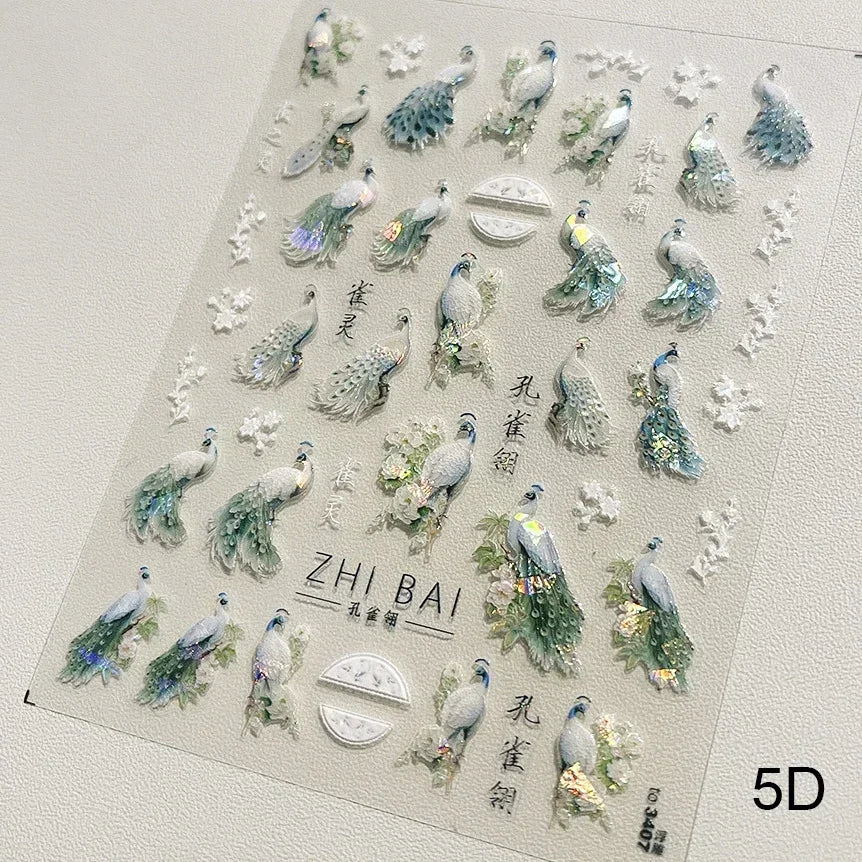 Red Plum Blossom Flower Chinese 3D Self Adhesive Nail Art Decoration Stickers Cheongsam Iris Lily Lotus Vase 5D Manicure Decals (ONLINE ORDER ONLY)