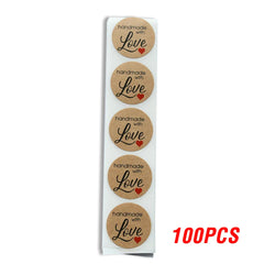 100-500pcs Brown Round Kraft Paper Sticker Handmade With Love Sticker Scapbooking For Envelope Seal Labels Stationery Sticker (ONLINE ORDER ONLY)