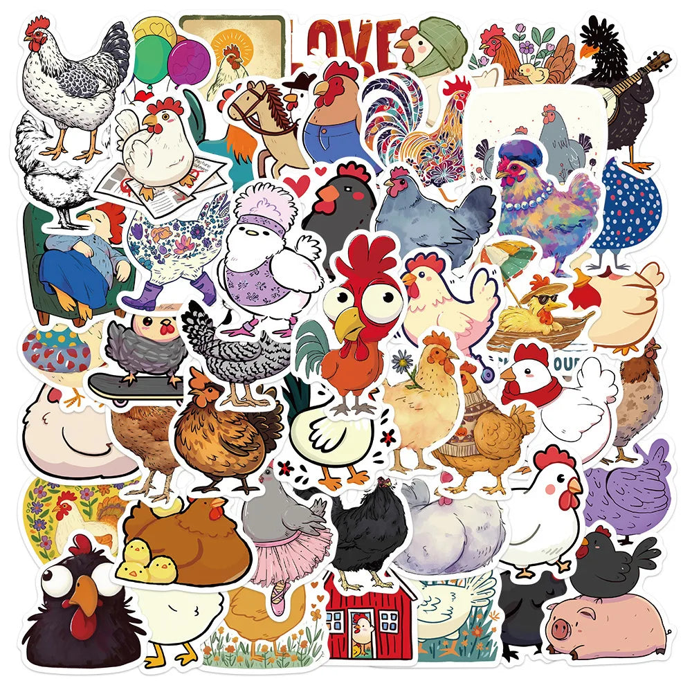 Animal Stickers Pack: Chicken Graffiti Waterproof Decals for Laptop, Phone, Guitar, Bike, Kids Toy (ONLINE ORDER ONLY)