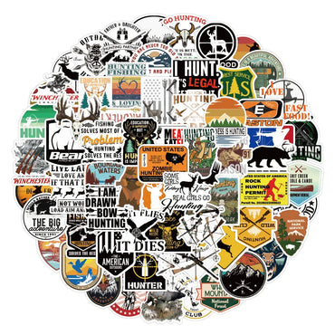 10/30/50/100pcs Cool Outdoor Hunting Stickers Waterproof Decals Luggage Laptop Water Bottle Bike Notebook Car Sticker Kid Toy (ONLINE ORDER ONLY)