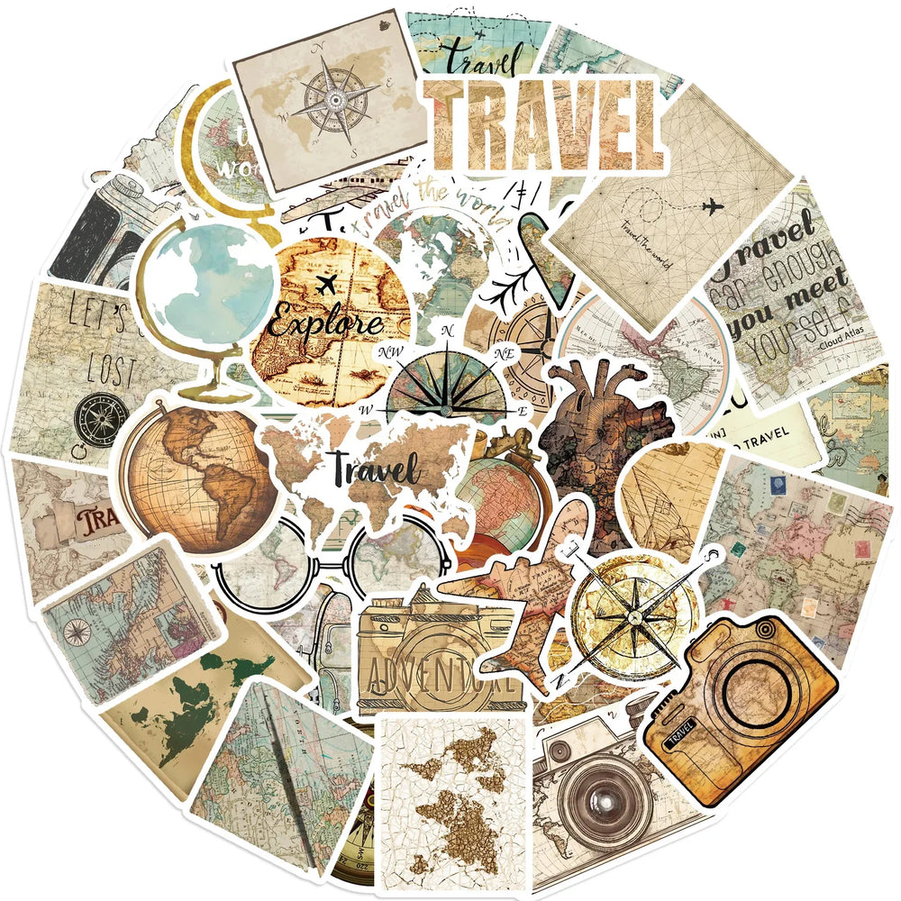 50PCS Travel The Map Stickers Cartoon Graffiti Decoration Skateboard Laptop Notebook Luggage Waterproof Decal Toy (ONLINE ORDER ONLY)