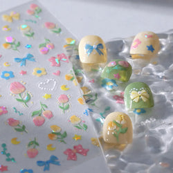Lovely Bowknot Flower Shiny Star Love Heart Vibrant and Lively Tulip Moon Self Adhesive Nail Art Stickers Relief Manicure Decals (ONLINE ORDER ONLY)
