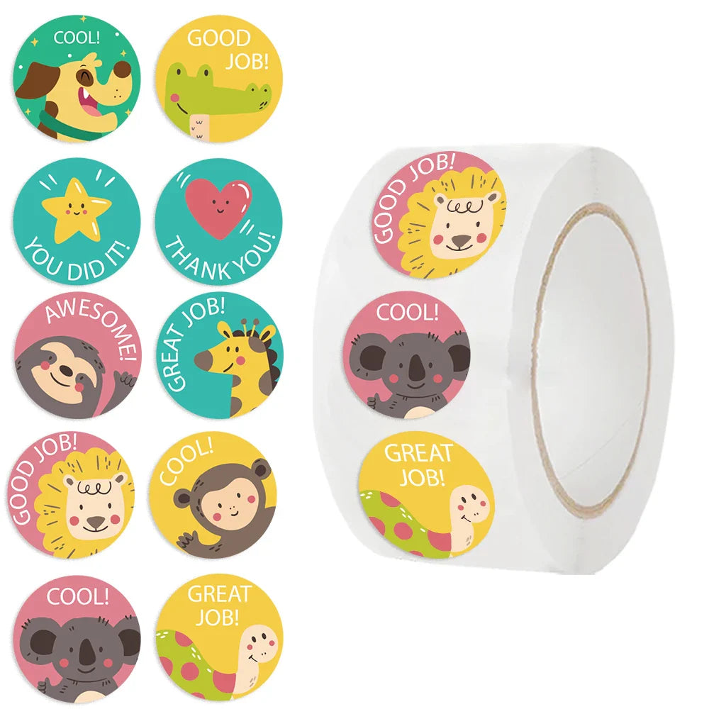 500pcs Teacher Awards Encourage Stickers Roll Cute Kawaii Kindergarten Children's Reward Sticker Gift Decorative Sticker (ONLINE ORDER ONLY)