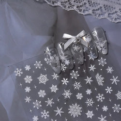 Winter Dreamy Hot Stamping Romantic White Pink Snowflakes Hexagon 3D Self Adhesive Nail Art Stickers Christmas Manicure Decals (ONLINE ORDER ONLY)