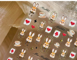 Poker Cards Mr Rabbit Tilted Teacup Bunny Cup Heart Star Block Bow Tie Hot Stamping Adhesive Nail Art Stickers Manicure Decals (ONLINE ORDER ONLY)