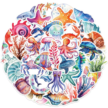 10/30/50/100pcs Funny Marine Organism Jellyfish Dolphin Cartoon Stickers Notebook Laptop Phone Suitcase Decoration Sticker Toys (ONLINE ORDER ONLY)