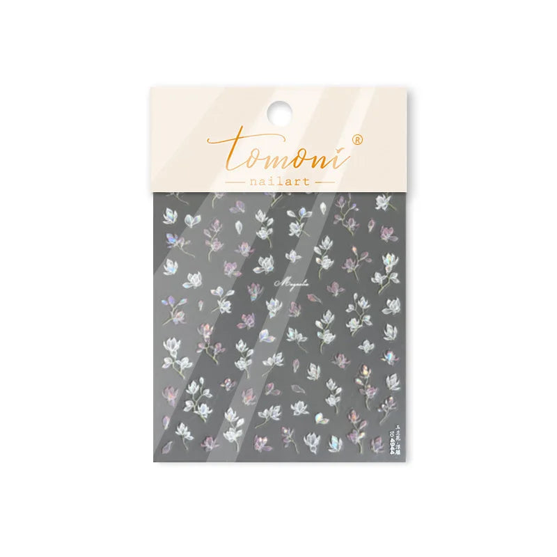 Translucent White White Pink Magnolia Rose Flower Floral Soft Embossed Relief Adhesive Nail Art Stickers Chic 3D Manicure Decals (ONLINE ORDER ONLY)