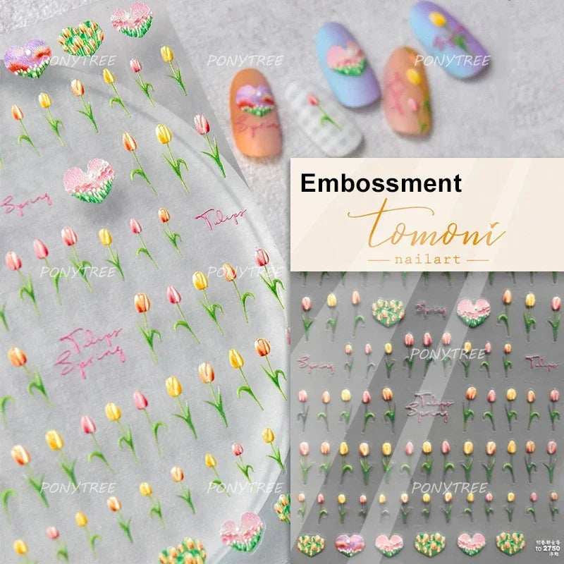 Hot Stamping Jelly All Tulips Garden Flower Bowknot Wave Lace Line Golden and Radiant Adhesive Nail Art Stickers Manicure Decals (ONLINE ORDER ONLY)