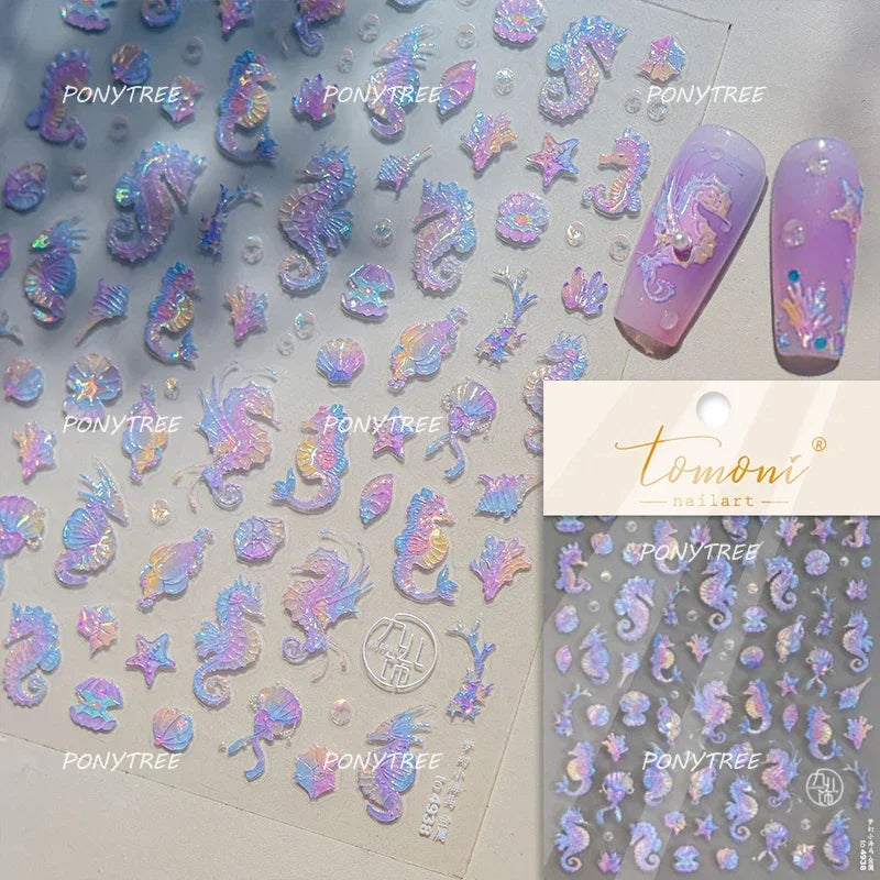 Dizzying Shell Coral Dolphin Starfish Heart Jellyfish Water Bubbles Ocean Adhesive Nail Art Decorations Stickers Manicure Decals (ONLINE ORDER ONLY)