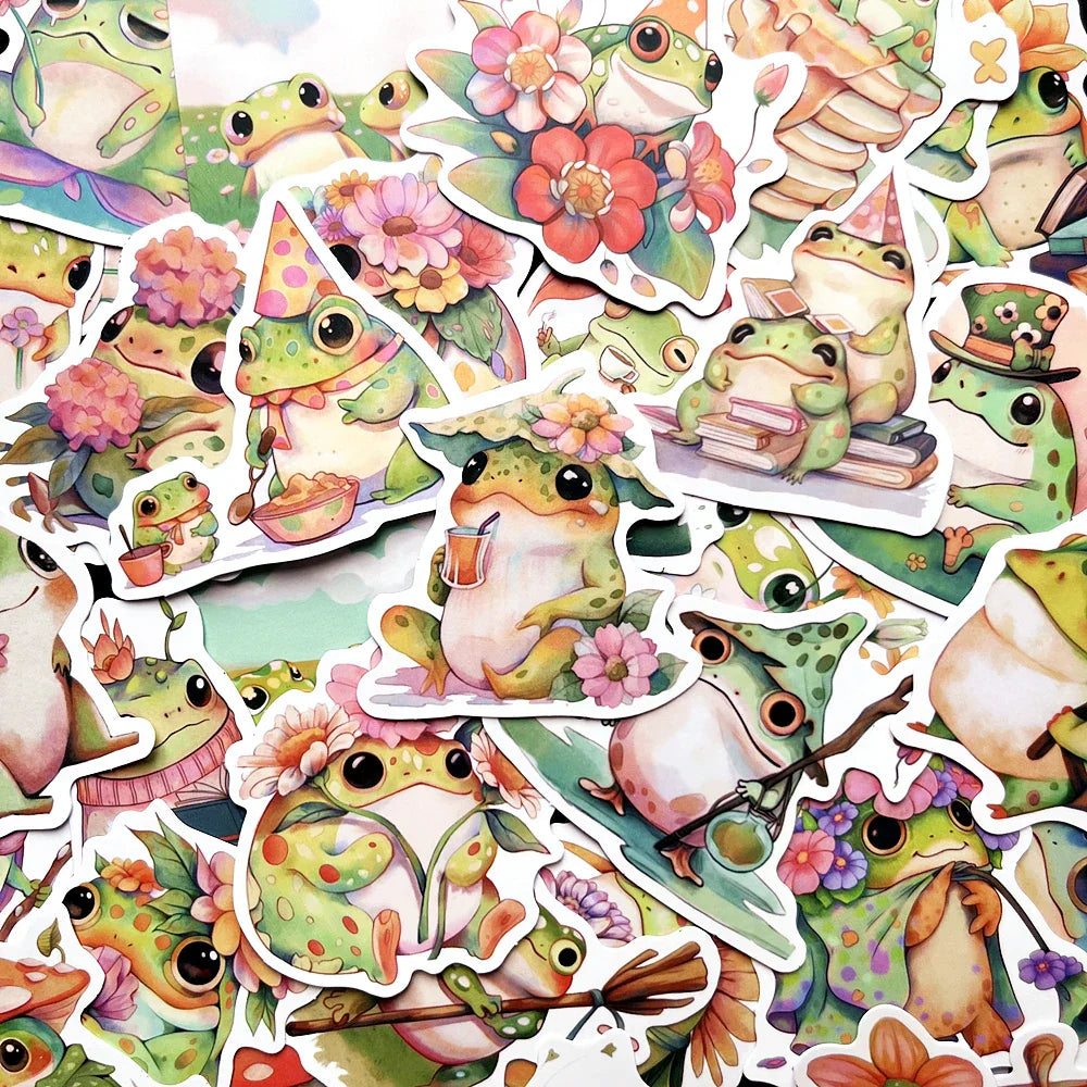 10/50PCS Cute Frog Stickers for Laptop, Luggage, Skateboard, Kids (Online Order Only)