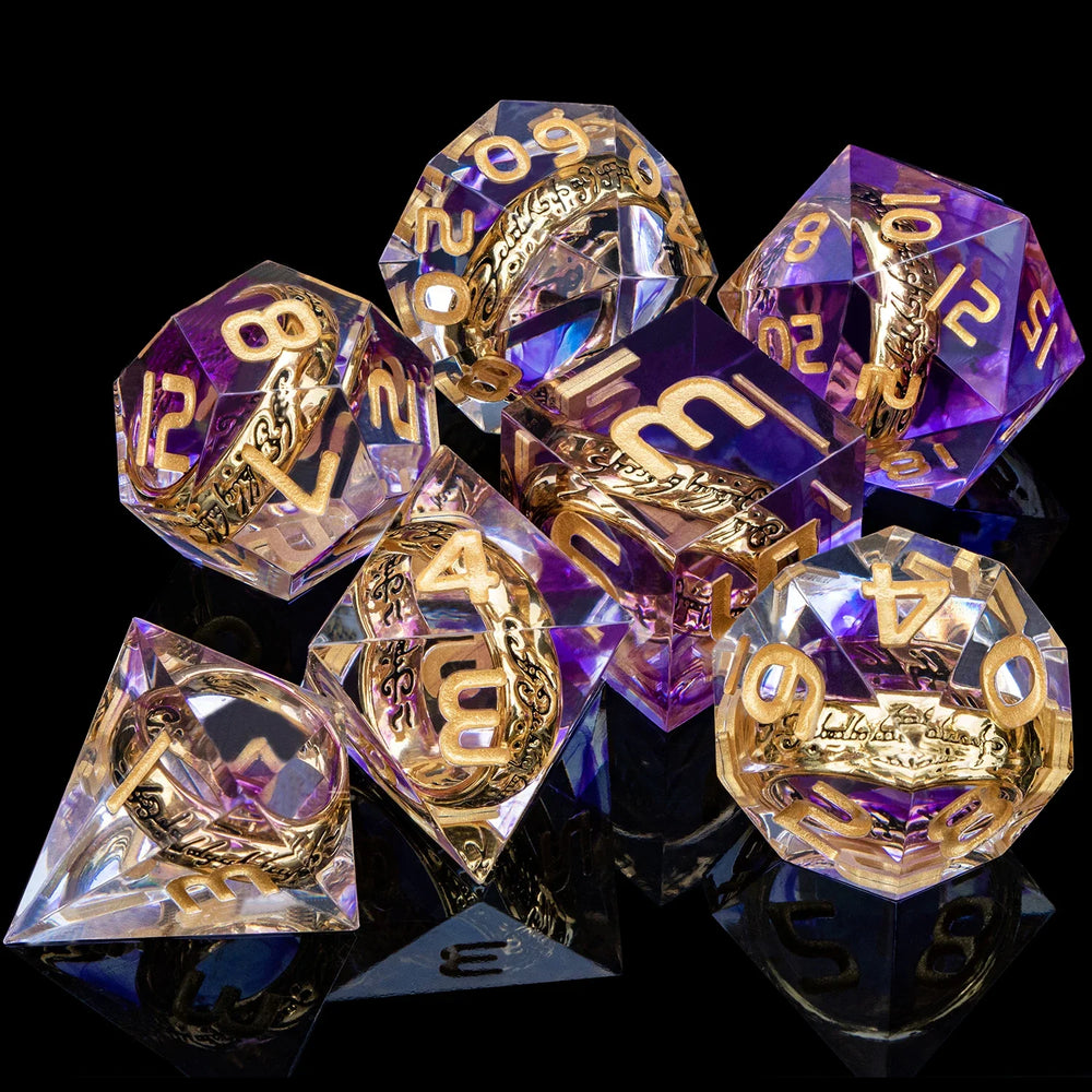 7 Piece Handcrafted Sharp Edged Dice Set With Liquid Core Eyeball (Online Order Only)
