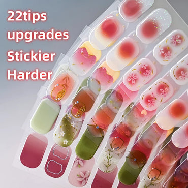 22Tips Semi Cured Gel Nail Wraps 3D UV Gel Nail Stickers Flowers Gradient Color Adhesive Full Cover Designer DIY Manicure Arts & (Online Order Only)