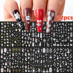 12Pcs 3D Golden Red Glitter Heart Love Nail Sticker Valentine Self Adhesive Cartoon Decal Geometry Lines Stripe Slider Manicure* (ONLINE ORDER ONLY)