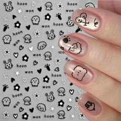 1Pc 3D Cute Black Silver Smile Dog Decals Y2K Cartoon Cat Footprint Nail Stickers Graffiti Star Heart DIY Manicure Slider Decor* (ONLINE ORDER ONLY)