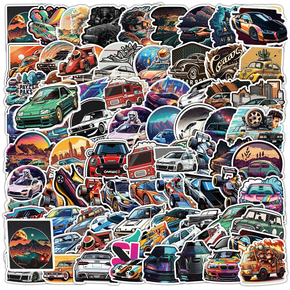 Vintage JDM Racing Car Graffiti Stickers - 10/30/50/100pcs Waterproof for Skateboard, Laptop, Luggage, Bike (ONLINE ORDER ONLY)