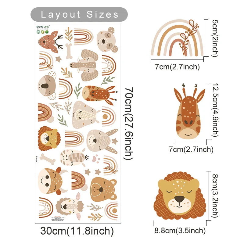 Boho Woodland Animals Rainbow Lion Wall Stickers Nursery Decor (ONLINE ORDER ONLY)