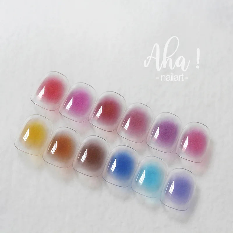 3D Blush Gradient Nail Art Stickers 12-Colors Aha Self-adhesive Rainbow Jelly Slider Japanese Style Translucent Gel Polish Wraps (ONLINE ORDER ONLY)