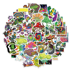 50PCS Cartoon Colorful Psychedelic Frog Stickers Aesthetics Laptop Guitar Luggage Phone Graffiti Sticker Decal Kid Toy (ONLINE ORDER ONLY)