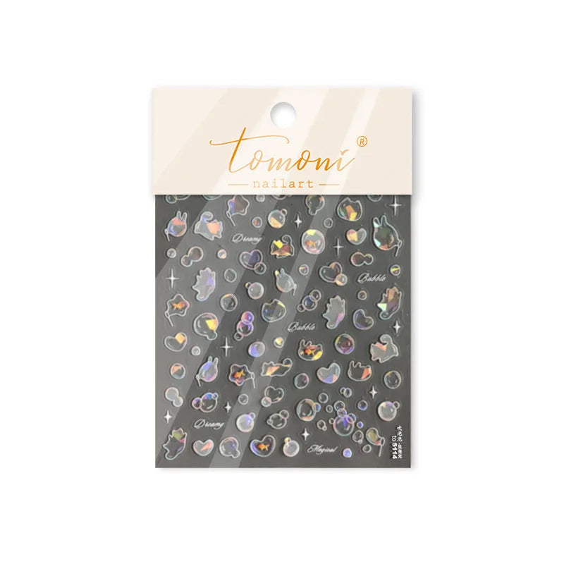 Blow Bubbles Goldfish Cat Kitten Water Love Heart Star Rabbit Bunny Self Adhesive Nail Art Decorations Stickers Manicure Decals (Online Order Only)
