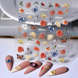 Red Plum Blossom Flower Chinese 3D Self Adhesive Nail Art Decoration Stickers Cheongsam Iris Lily Lotus Vase 5D Manicure Decals (ONLINE ORDER ONLY)