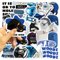 30Pcs Blue Time Cartoon Aesthetic Stickers Cute Decal For Computer Laptop Phone Luggage Graffiti Sticker Toy (ONLINE ORDER ONLY)