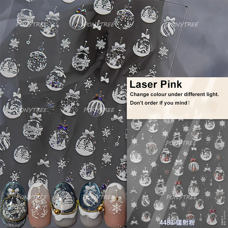 Hot Stamping Christmas Tree Bell Bowknot Cane Snowman Star Adhesive Nail Art Stickers Snowflake Glitter Powder Manicure Decals (ONLINE ORDER ONLY)