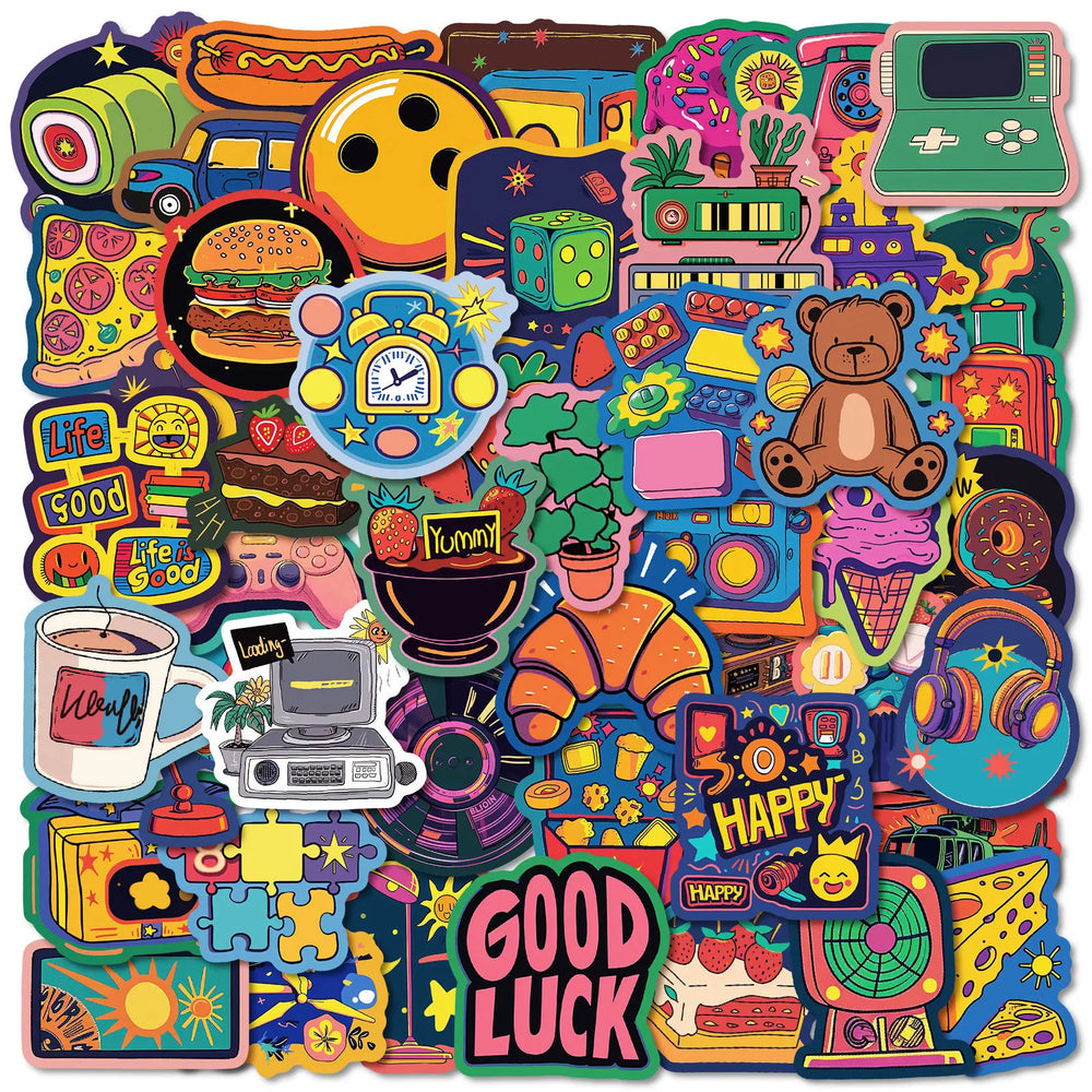 50Pcs Retro Carnival Graffiti Stickers for Helmet, Wall, DIY Decor (Online Order Only)