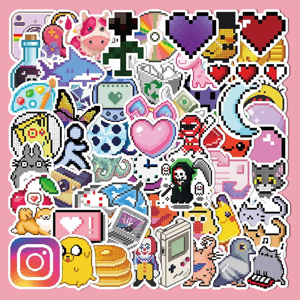 64pcs Cartoon Mosaic Pixel Graffiti Stickers for Helmet, Wall, DIY Decoration (ONLINE ORDER ONLY)