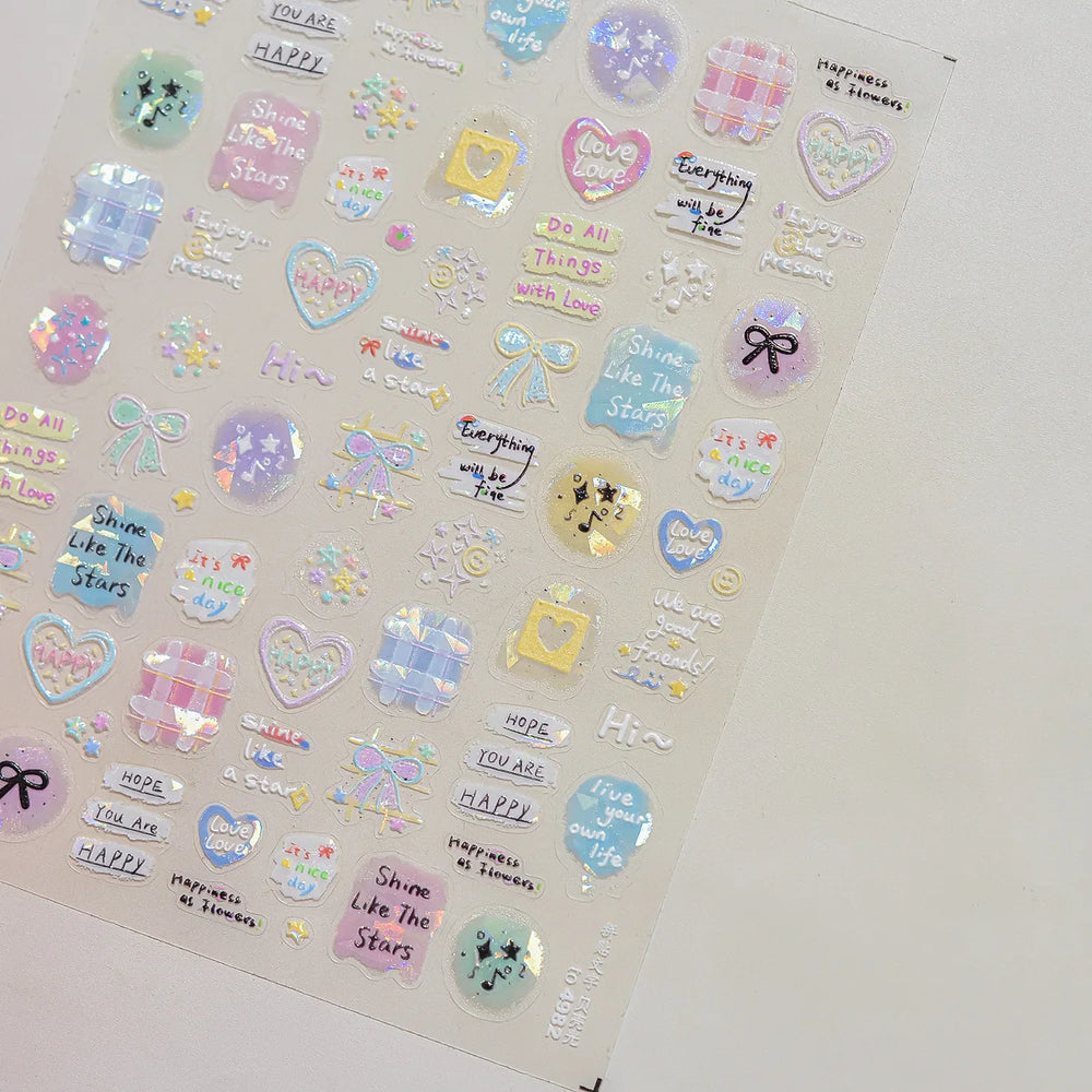 Dyeing Apple Cherry Fruit Dog Puppy Bowknot Colorful Cartoon Graffiti Reliefs Adhesive Nail Art Stickers Flowers Manicure Decals (ONLINE ORDER ONLY)