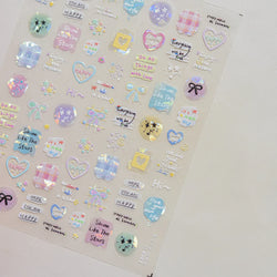 Dyeing Apple Cherry Fruit Dog Puppy Bowknot Colorful Cartoon Graffiti Reliefs Adhesive Nail Art Stickers Flowers Manicure Decals (ONLINE ORDER ONLY)