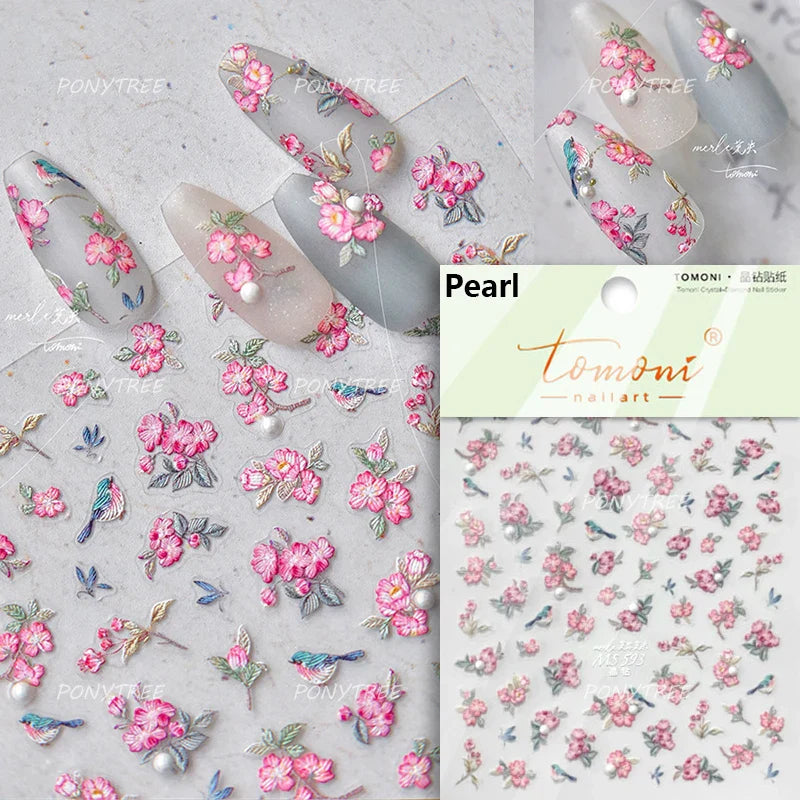 Colourful Dried Flower Petal Texture Peach Blossom Orchid Fragrant Bouquet 5D 3D Self Adhesive Nail Art Stickers Manicure Decals (ONLINE ORDER ONLY)