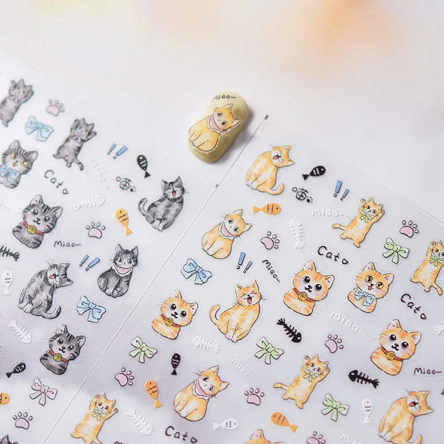 Cute Cat Eye Fishbone Animals Leopard Cat Ginger Cat Kitten Exclamation Point Paw Self Adhesive Nail Art Sticker Manicure Decals (ONLINE ORDER ONLY)