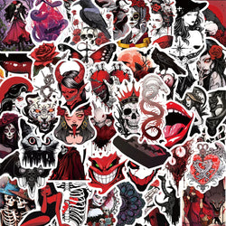 10/30/50pcs Art Red Cyberpunk Stickers Gothic Horror Graffiti Decal Skateboard Bike Laptop Scrapbooking Cool Cartoon Sticker Toy (ONLINE ORDER ONLY)