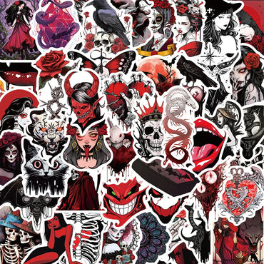 10/30/50pcs Art Red Cyberpunk Stickers Gothic Horror Graffiti Decal Skateboard Bike Laptop Scrapbooking Cool Cartoon Sticker Toy (ONLINE ORDER ONLY)