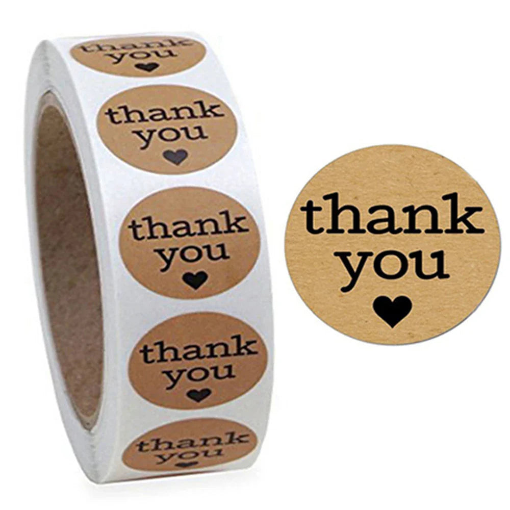 500pcs/roll Round Brown labels Thank You Kraft Stickers 1 inch Wedding Pretty Gift Envelope Sealing Label Stickers Stationery (ONLINE ORDER ONLY)