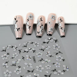 10pcs/Set Sparkling Silvery Floral Nail Art Stickers Self-Adhesive Glittery 5D Hibiscus & Cherry Blossom Decals for Manicure DIY (Online Order Only)