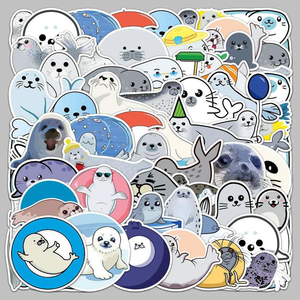 50pcs Cute Cartoon SEAL Series Stickers for Helmet, Wall, DIY Decoration (Online Order Only)