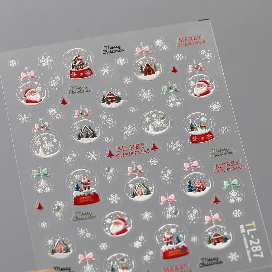 Crystal Ball Santa Claus Snowman Bowknot Red Christmas Tree Bell Socks Self Adhesive Nail Art Stickers Snowflake Manicure Decals (ONLINE ORDER ONLY)