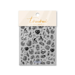 Retro Black Line Skull Man Woman 5D Embossed Relief Self Adhesive Nail Art Sticker Bear Bunny Hand Bird Horror 3D Manicure Decal (Online Order Only)
