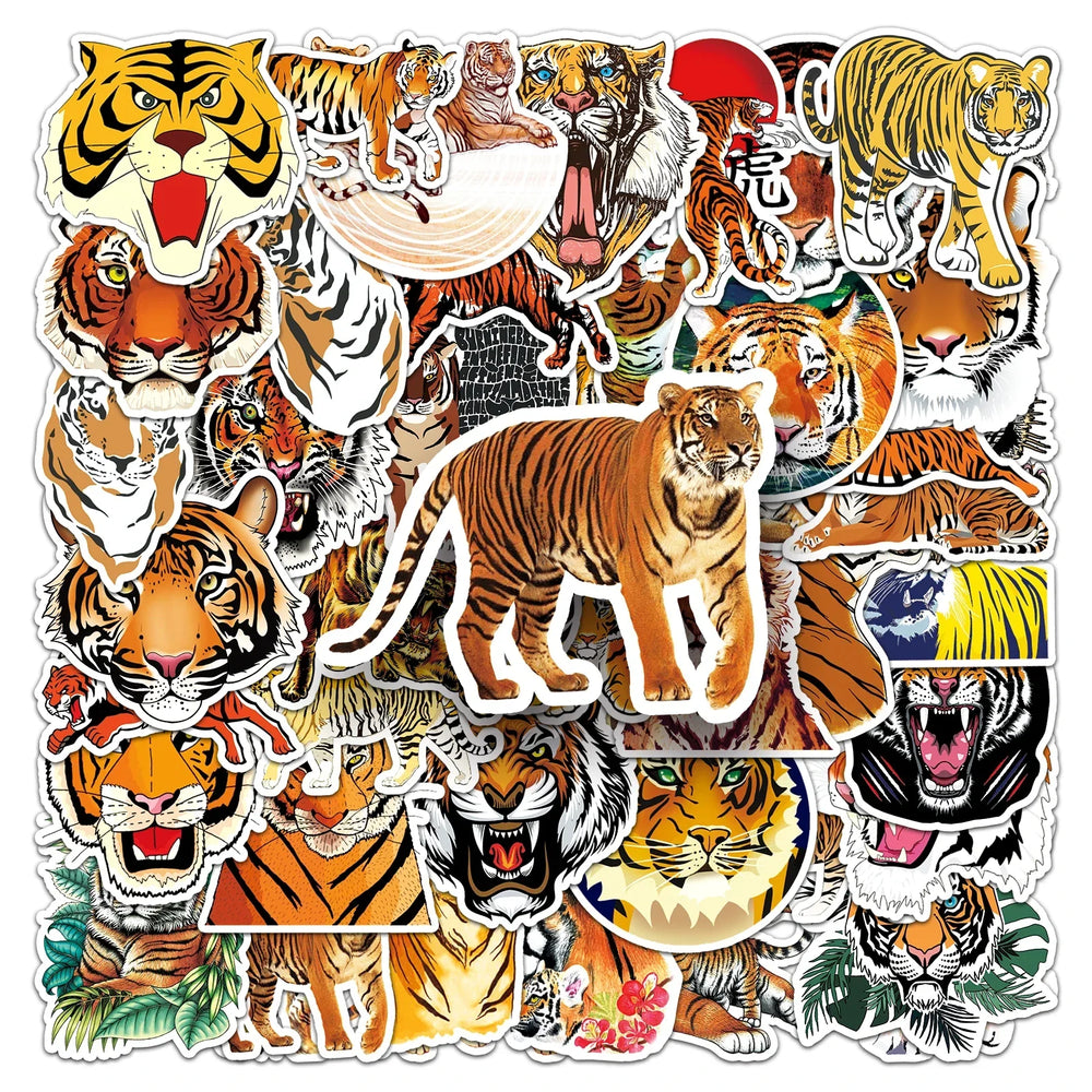 50Pcs Tiger Cartoon Waterproof Vinyl Stickers for Skateboard Snowboard (ONLINE ORDER ONLY)