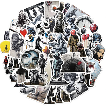 10/30/50pcs Cool Banksy Street Art Graffiti Stickers Cartoon Decals Laptop Scrapbook Phone Suitcase Car Waterproof Sticker Toys (ONLINE ORDER ONLY)