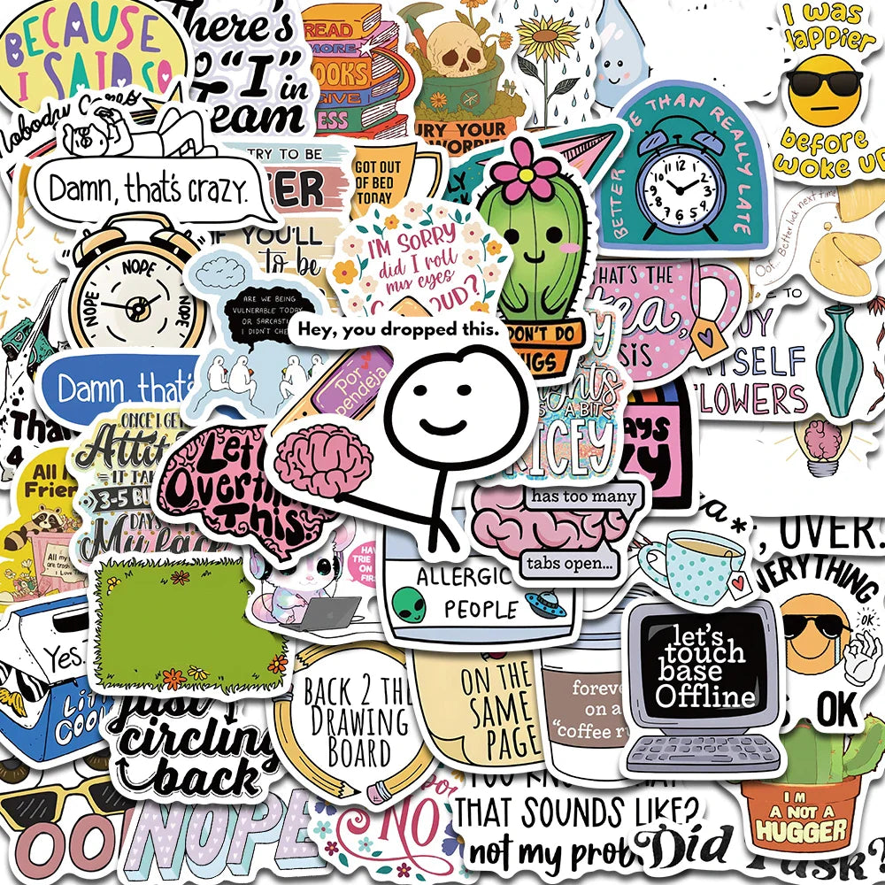50PCS Sarcastic Sticker Aesthetic Kawaii Scrapbook Graffiti Decoration Laptop Luggage Phone Skateboard  Waterproof DIY Sticker (Online Order Only)