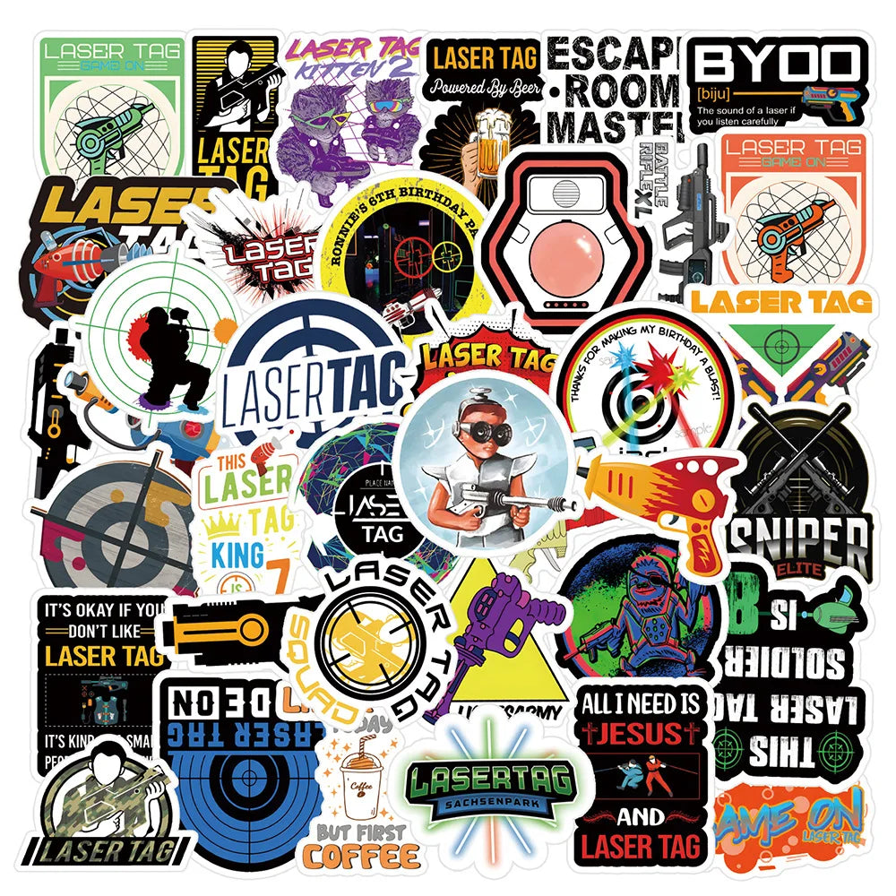 10/30/50PCS Laser Tag Shootout Game Stickers Cool Graffiti Toys For Kids Boys Phone Luggage Laptop Skateboard Decals Car Sticker (ONLINE ORDER ONLY)
