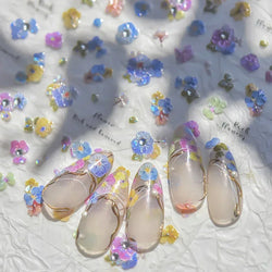 Colorful Embroidery Peony Pearl Full-blown Flower Rhinestone Chinese Luxury Relief Self Adhesive Nail Art Sticker Manicure Decal (Online Order Only)