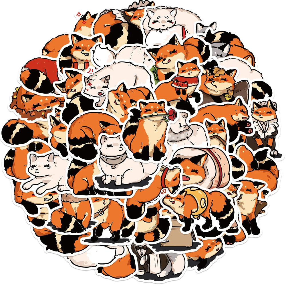 50pcs Cute Cartoon Animals Fox Graffiti Stickers For Laptop Water Bottle Luggage Notebook Phone Waterproof Graffiti Vinyl Decals (ONLINE ORDER ONLY)