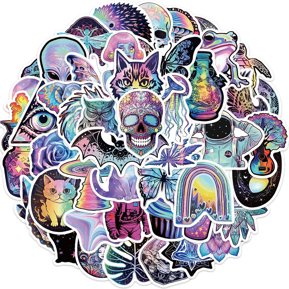 50 Pack Psychedelic Mysterious Space Stickers (ONLINE ORDER ONLY)