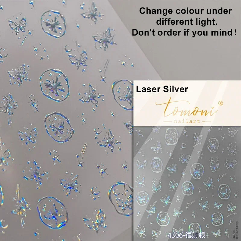 Charming Golden Gradient Shiny Rhinestone Jelly Butterfly Flower Petal Bowknot 3D Self Adhesive Nail Art Sticker Manicure Decals (ONLINE ORDER ONLY)
