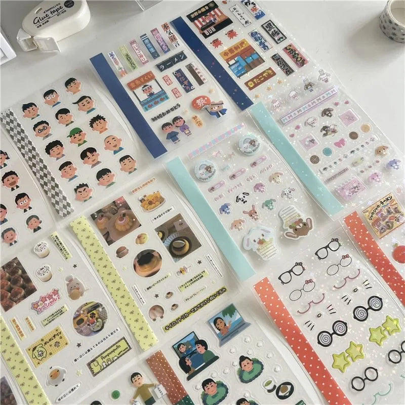 18Pc Set Japanese Y2K Cute Sticker Double Transparent Die cut Sticker Journal Handbook Scrapbooking Decoration Sticker Kids Gift (ONLINE ORDER ONLY)