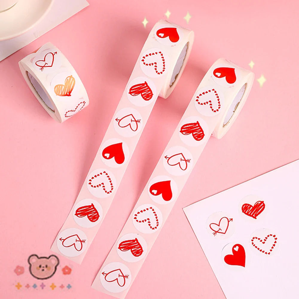 100-500pcs 1inch Red Heart Stickers for Valentine's Day New Baking Packaging Sticker Envelope Seals Love Decorative Stickers (ONLINE ORDER ONLY)