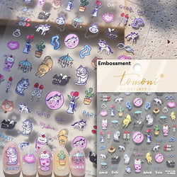 Cute Cat Eye Fishbone Animals Leopard Cat Ginger Cat Kitten Exclamation Point Paw Self Adhesive Nail Art Sticker Manicure Decals (ONLINE ORDER ONLY)